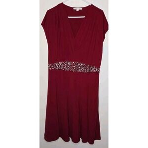 Masseys Red Dress with Jewel waist Accent Size Large Womens Stretch